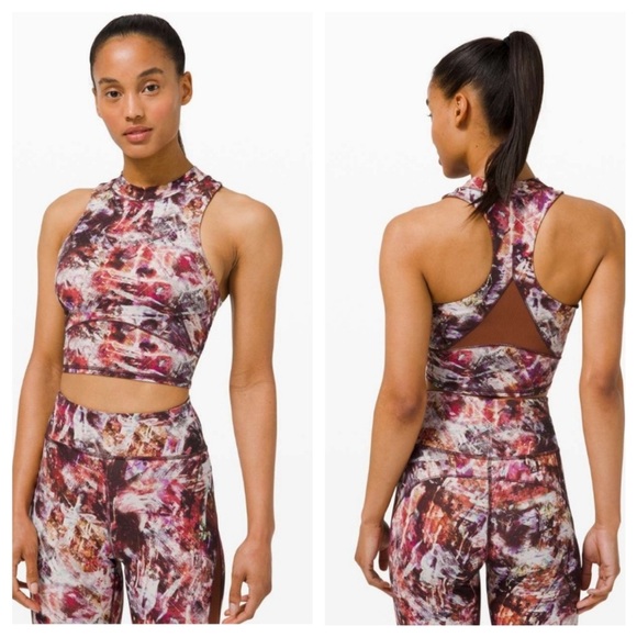 Lululemon Everlux and Mesh Cropped Tank Urbantricity Multi/Dark Terracotta Sz 6 - Picture 14 of 14